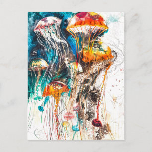 Abstracte waterkleuraillustratie van kwal briefkaart