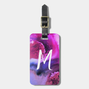Abstracte waterverf: aangepast paars roze bagagelabel