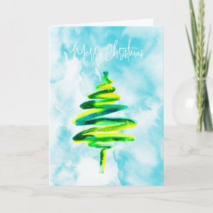 Abstracte waterverf blauw kerstboomblauw kaart