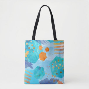Abstracte waterverf blauw zeshoek geschilderde can tote bag