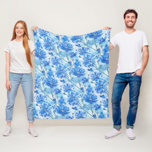 Abstracte waterverf blauwe en witte bloemen fleece deken