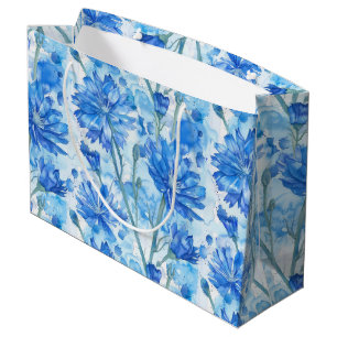 Abstracte waterverf blauwe en witte bloemen groot cadeauzakje