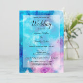 Abstracte Waterverf Blauwe Paarse bruiloft uitnodi Kaart (Staand voorkant)
