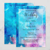 Abstracte Waterverf Blauwe Paarse bruiloft uitnodi Kaart (Voorkant / Achterkant)