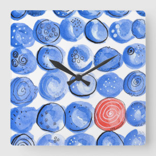 Abstracte Waterverf Blauwe Stippen Vierkante Klok