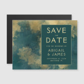 Abstracte Waterverf Blauwgroen goud Save the Date Magnetische Uitnodiging (Voorkant / Achterkant)