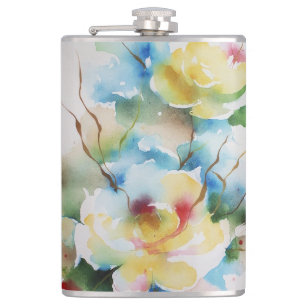 Abstracte waterverf bloemen heupfles