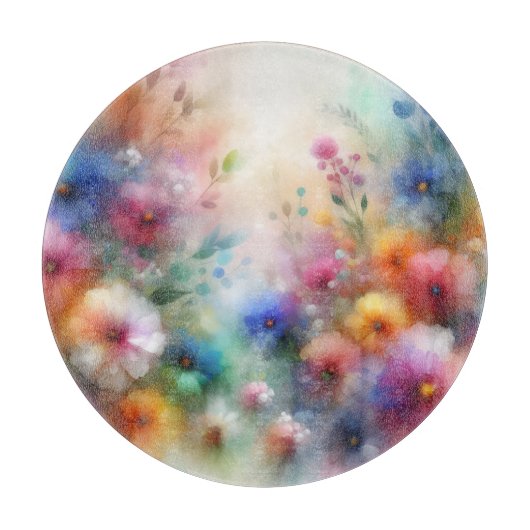 Abstracte Waterverf Bloemen Snijplank (Voorkant)