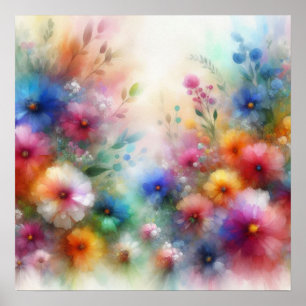 Abstracte Waterverf Bloemenprint Poster