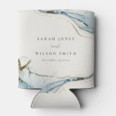 Abstracte Waterverf Blue Gold Beachy Wedding Blikjeskoeler (Achterkant)