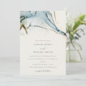 Abstracte Waterverf Blue Gold Beachy Wedding Kaart (Staand voorkant)