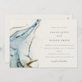 Abstracte Waterverf Blue Gold Beachy Wedding Kaart (Voorkant / Achterkant)