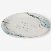 Abstracte Waterverf Blue Gold Beachy Wedding Papieren Bordje (Gekanteld)