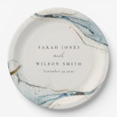 Abstracte Waterverf Blue Gold Beachy Wedding Papieren Bordje (Voorkant)