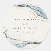 Abstracte Waterverf Blue Gold Beachy Wedding Ronde Sticker (Voorkant)