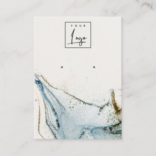 Abstracte Waterverf Blue Gold Logo Houder Visitekaartje (Voorkant)