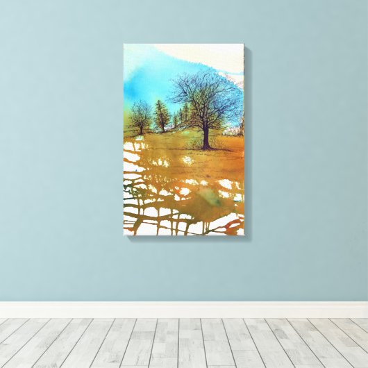 Abstracte Waterverf boomlandschapsink Canvas Afdruk (Insitu (Houten vloer))