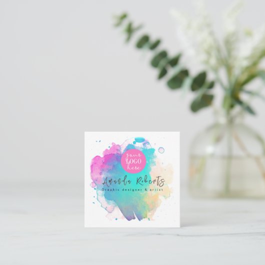 Abstracte waterverf Brush Strockartiest Vierkante Visitekaartje (Staand voorkant)