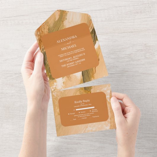 Abstracte Waterverf Brush Stroke Bruiloft All In One Uitnodiging (Afscheurbaar)