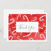 Abstracte Waterverf Candy Cane Pattern Bedankkaart (Voorkant / Achterkant)