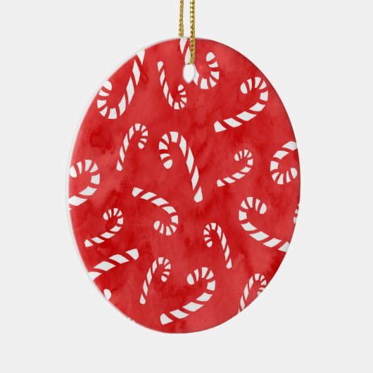Abstracte Waterverf Candy Cane Pattern Keramisch Ornament (Rechts)