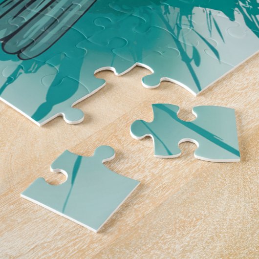 Abstracte Waterverf Chickadee - Blauwgroen Legpuzzel (Zijkant)
