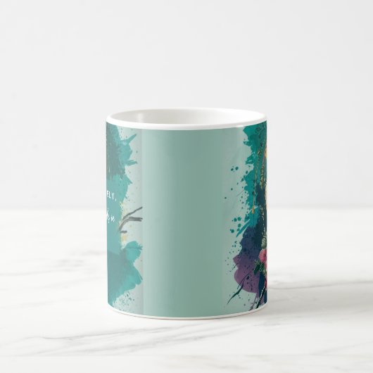 Abstracte Waterverf Chickadee - Blauwgroen Mok (Center)