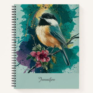 Abstracte Waterverf Chickadee - Blauwgroen Notitieboek