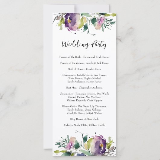 Abstracte Waterverf Floral bruiloft programma (Achterkant)