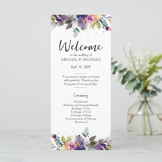 Abstracte Waterverf Floral bruiloft programma (Staand voorkant)