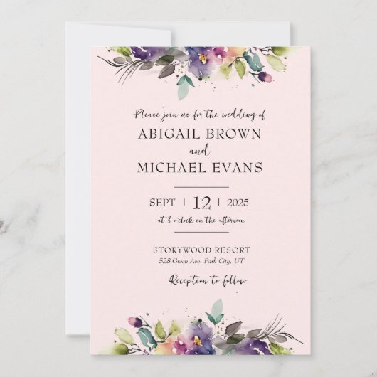 Abstracte Waterverf Floral bruiloft uitnodiging (Voorkant)
