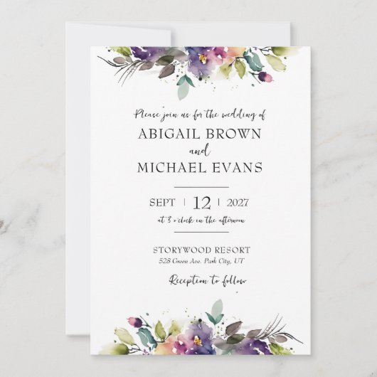 Abstracte Waterverf Floral bruiloft uitnodiging (Voorkant)
