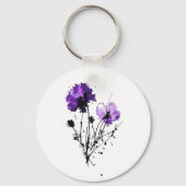 Abstracte Waterverf Flowers Sleutelhanger (Achterkant)