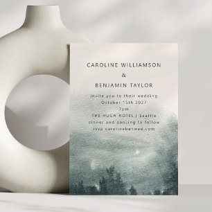 Abstracte Waterverf Forest Green Landscape Wedding Kaart