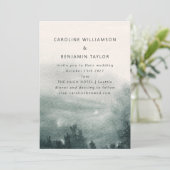 Abstracte Waterverf Forest Green Landscape Wedding Kaart (Staand voorkant)