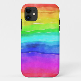Abstracte Waterverf gekleurde strips regenboog iPhone 11 Hoesje