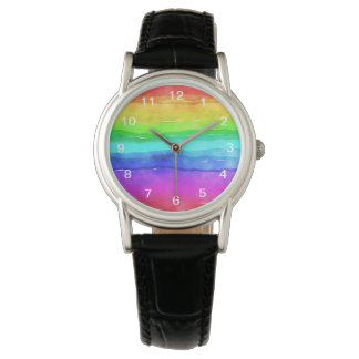 Abstracte Waterverf gekleurde strips regenboog Horloge