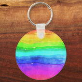 Abstracte Waterverf gekleurde strips regenboog Sleutelhanger (Voorkant)