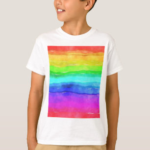 Abstracte Waterverf gekleurde strips regenboog T-shirt