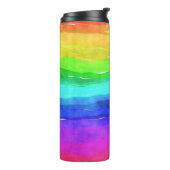Abstracte Waterverf gekleurde strips regenboog Thermosbeker (Gedraaid links)