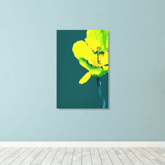 Abstracte waterverf gele bloem canvas afdruk (Insitu (Houten vloer))