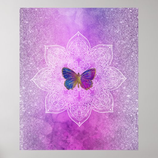 *~* Abstracte Waterverf Glitter Mandala Butterfly Poster (Voorkant)