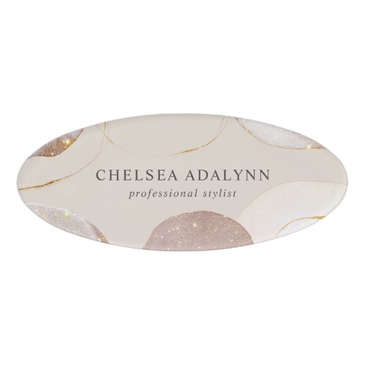 Abstracte Waterverf Glittering Luxury Elegant Gold Naambadge (Voorkant)