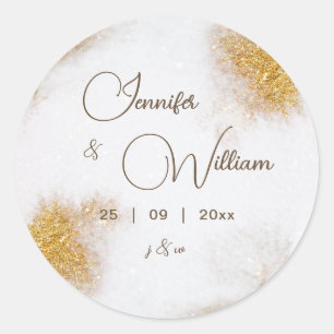 Abstracte Waterverf Gold Glitter Monogram Weddensc Ronde Sticker