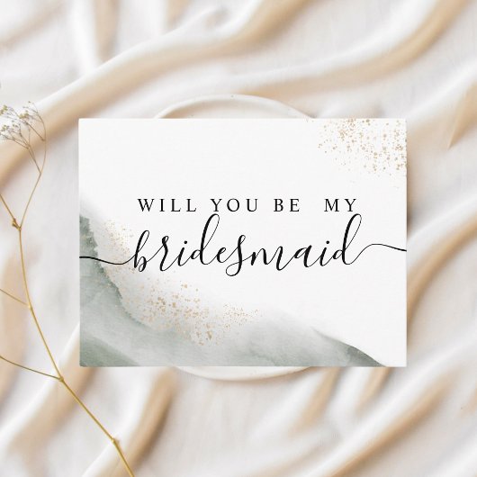 Abstracte Waterverf Groene Kwaststreken & Goud Uitnodiging Briefkaart