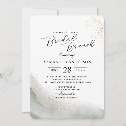 Abstracte waterverf groene penseelstreken & goud kaart (Voorkant)