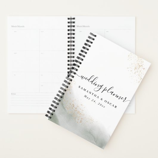 Abstracte Waterverf Groene penseelstreken & goud Planner (Display)