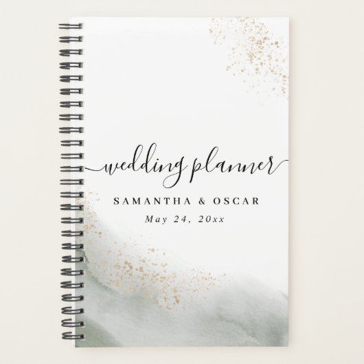 Abstracte Waterverf Groene penseelstreken & goud Planner (Voorkant)