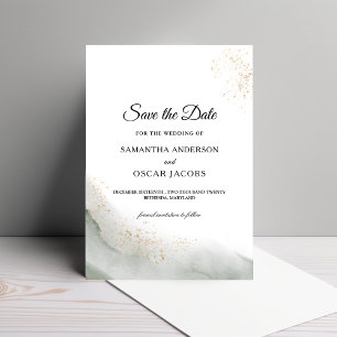 Abstracte Waterverf Groene penseelstreken & goud Save The Date