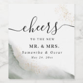 Abstracte Waterverf Groene penseelstreken & goud Wijn Etiket (Enkel label)